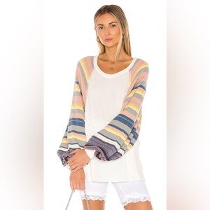 Free People Rainbow Dreams Waffle Knit Thermal Balloon Long Sleeve Top Womens